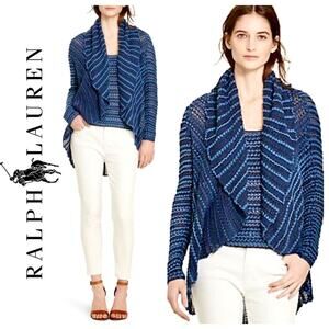 RALPH LAUREN NWT Shawl Blue Stripe Open Front Cardigan - Small / Medium